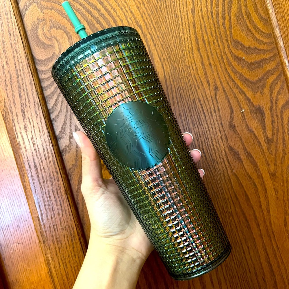 ⭐️NEW⭐️ Starbucks Green Rainforest Grid Iridescent Tumbler Fall 2022 Venit